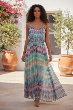 Presley Skye 100% Silk Geometric Print Maxi Dress Size M